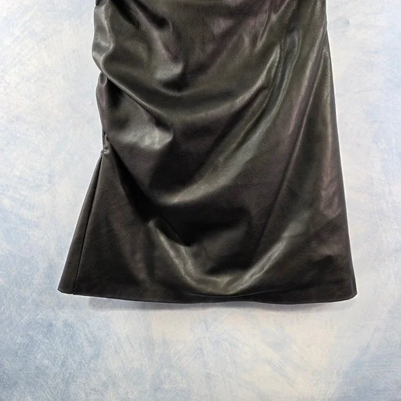 Zara Womens Black Faux Leather Ruched Strapless Mini Tube Dress Small - Picture 6 of 7